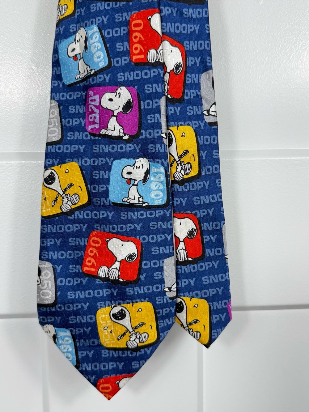 Vintage Peanuts Snoopy 100% Silk Navy Blue Novelty Necktie 1950s 1960s 1990s